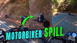 Motorbiker Spill on the Road While Riding With His Friends