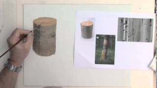 Painting Trees In Acrylics - Close Up On Bark