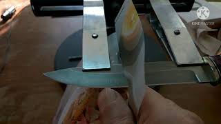 Тестирование эльборов. 5 серия.Заточка ножа из булата на 19°, на сторону.
