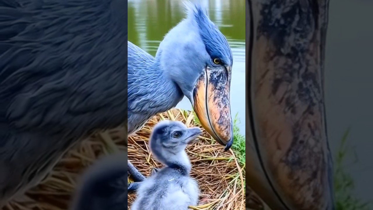 Shoebill and Chick: Maternal Love in Nature 💖 