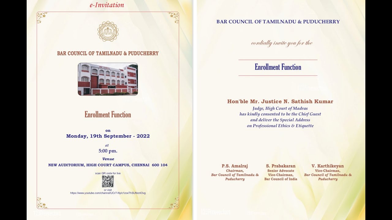Bar council of tamilnadu puducherry enrollment function monday
