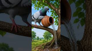 Big pigeon pours water on a plum tree drying up in the hot sun on the railway track #ai#pigeonstory