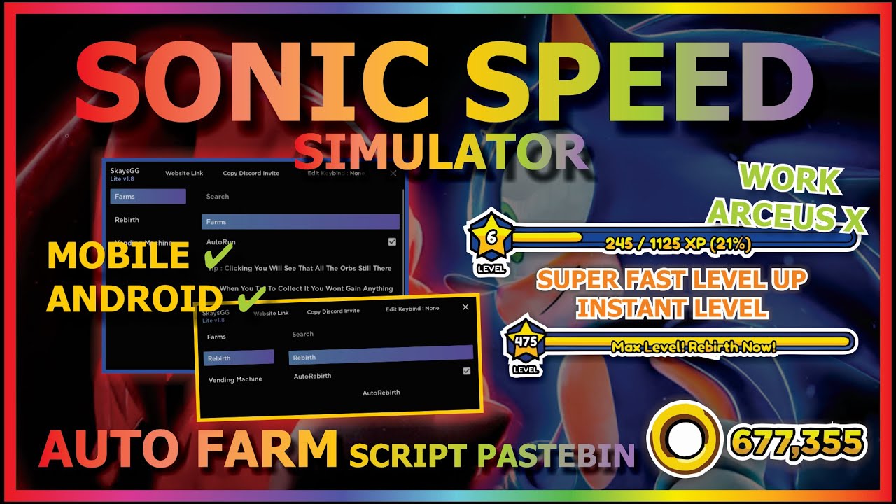 SONIC SPEED SIMULATOR Script Mobile AUTO FARM | AUTO REBIRT | COLLECT ...