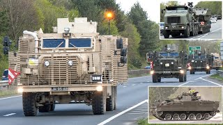 British Army convoys of protected trucks, tank transporters, armoury and more