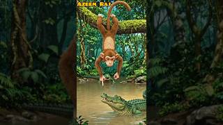 Monkey VS Crocodile 🔥🙉🐊 #shorts #monkey #story #crocodile #cartoon #fyp #reels #tiktok #1k #azeemraj
