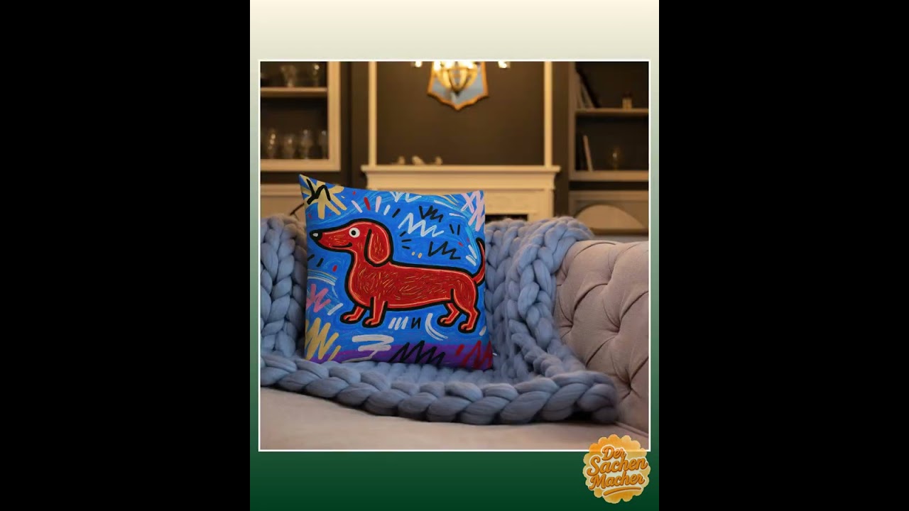 Dackel Kissen im Haring Stil – Bunte Deko Sofa & Wohnzimmer – Geschenkidee für Dackelliebhaber