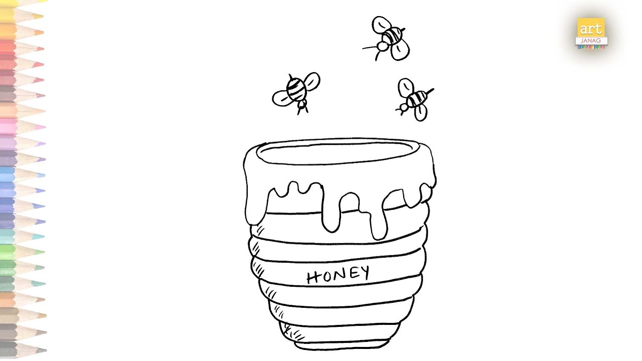 Honey hive drawing easy | How to draw Honey step by step | Honey bees drawing | outline drawing 