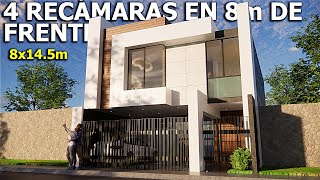 CASA CON 4 RECÁMARAS Y DOBLE ALTURA EN 8X14.5m