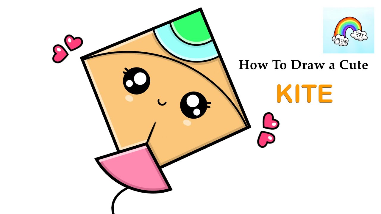 How to draw cute Kite EASY | Draw Kite Easy Step by Step | Draw Cute a Kite Easy | Kawaii Kite Draw