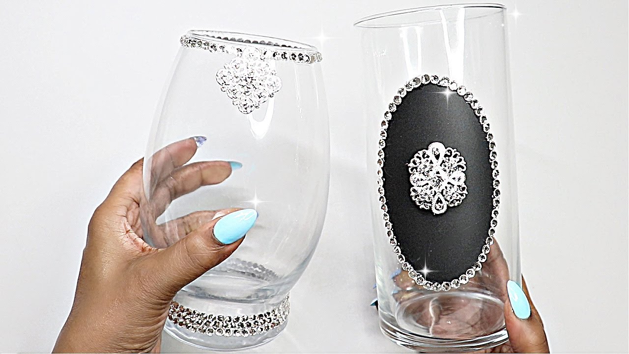 DIY Room Decor DIY Room Decorating Ideas DIY Two Dollar Tree Vases Using Crystal Gem Nail Art DIY