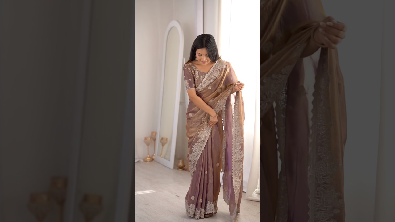 Lavender Pink Zari Embroidered Saree – Hotfix Border Work