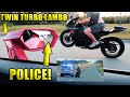 Motorcycle taunts police and runs while street racing