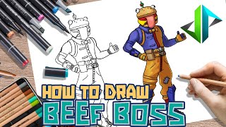 [DRAWPEDIA] HOW TO DRAW BEEF BOSS SKIN from FORTNITE - STEP BY STEP DRAWING TUTORIAL