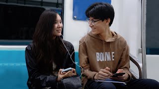 Girl Shares an Earphone with Strange Boy on Subway | Prank