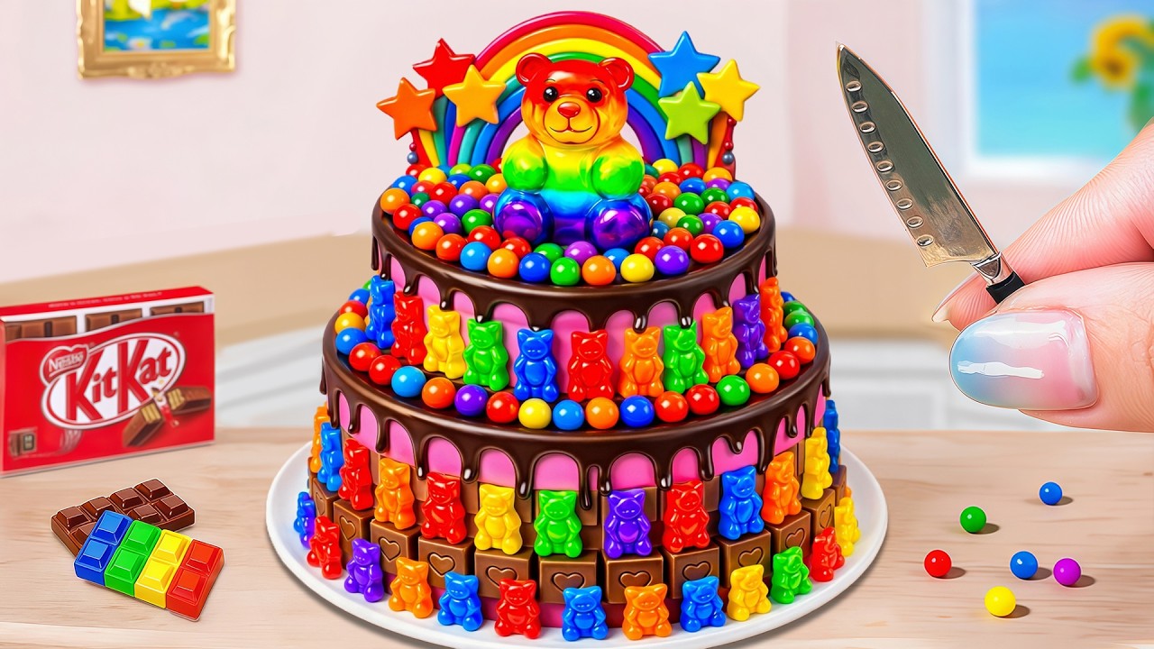 Satisfying Little Gummy Bear Tower Rainbow Cake 🌈🐻 Most Colorful Rainbow Cakes Ever 🌟 Mini Wonderful