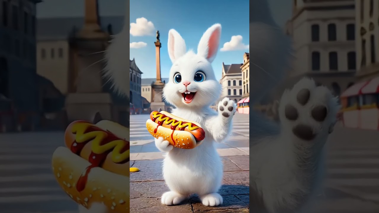 Happy Bunny's hot dog falls on ground 