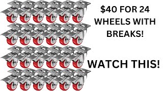 24 Pack 2" Caster Wheels Swivel Plate w/Brake On Red Polyurethane Wheels REVIEW! Net Worth