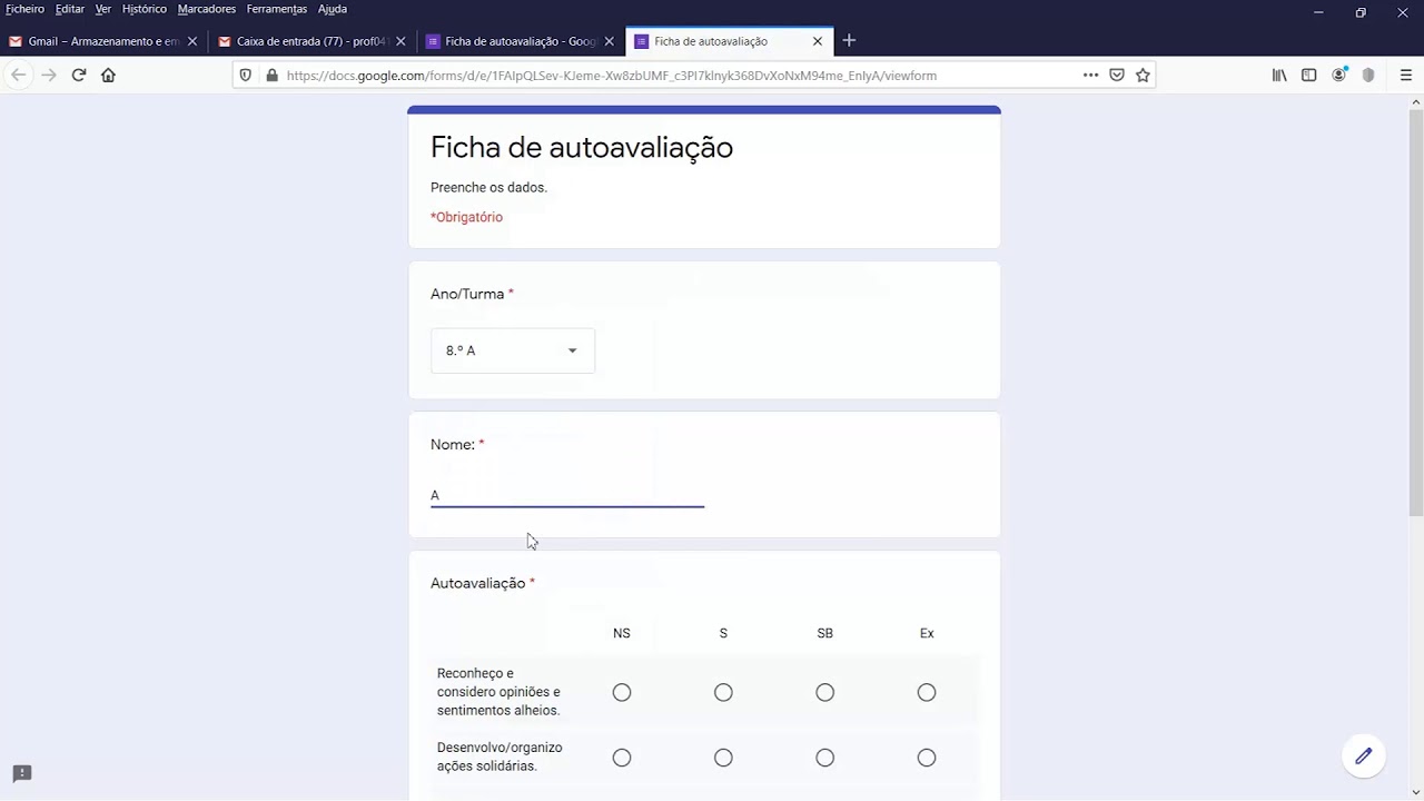 Exemplo formulario google docs