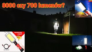 Latarka lampa warsztatowa z Aliexpress na akumulatory 18650