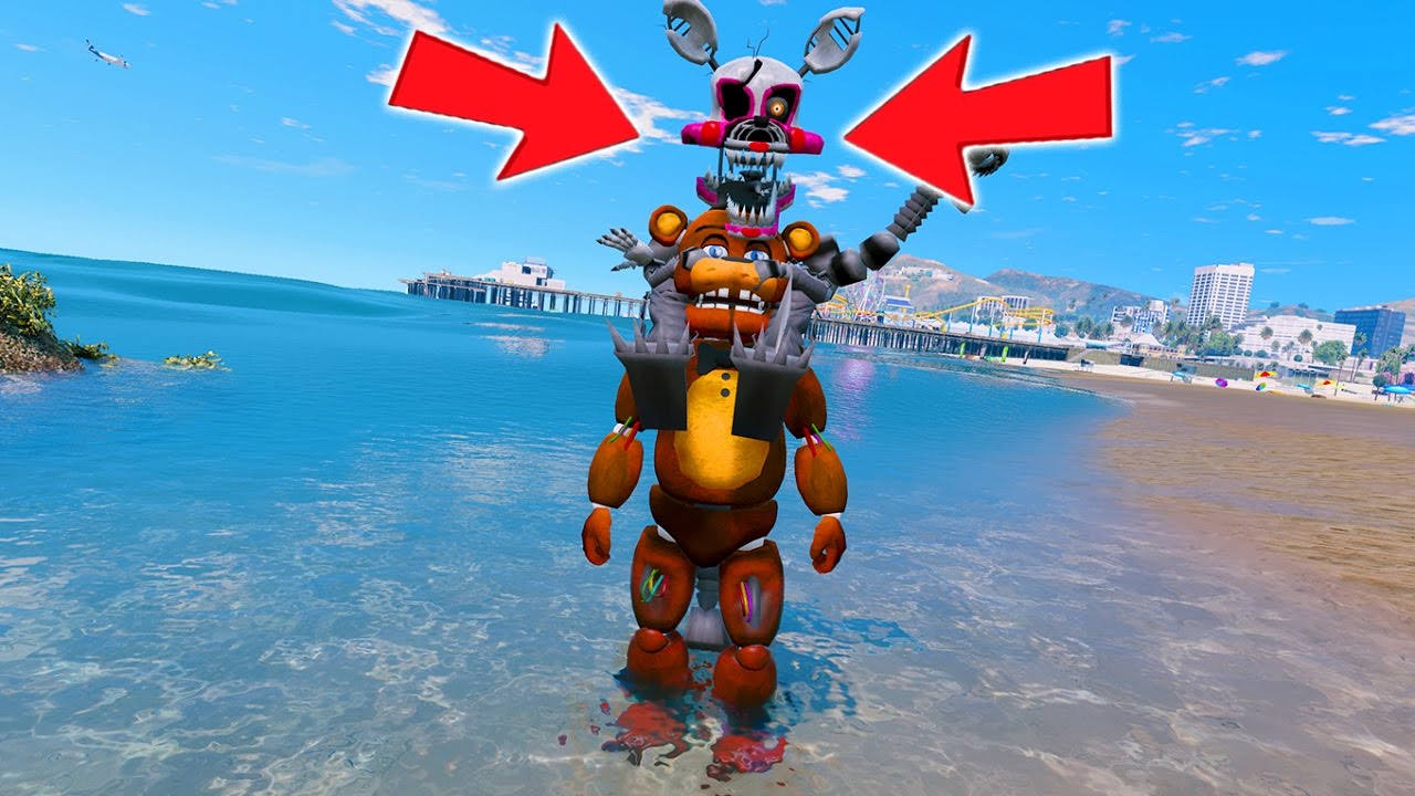 NIGHTMARE MANGLE RIDES ON TOP OF WITHERED FREDDY! ULTIMATE ANIMATRONIC! (GTA 5 Mods For Kids FNAF) funny moments in soccer