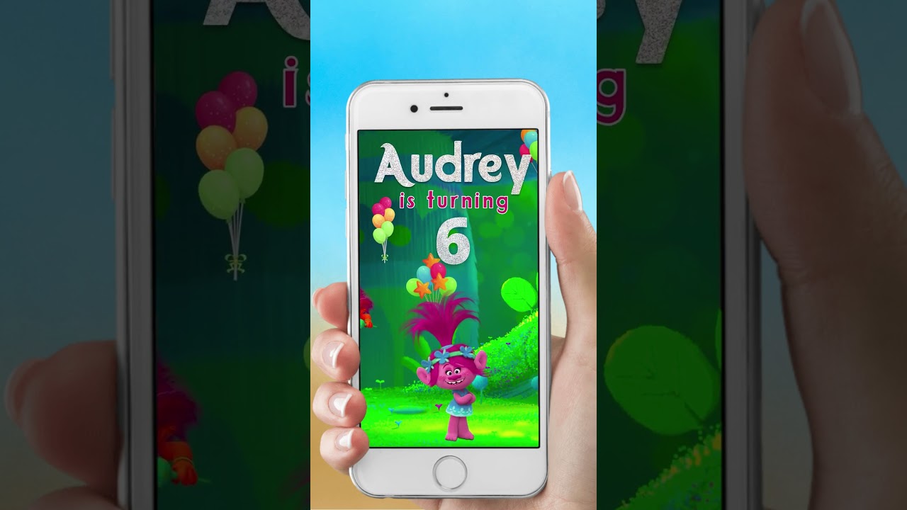 Trolls Birthday Invitation video without photo  at $10 | Girl, Boy Theme