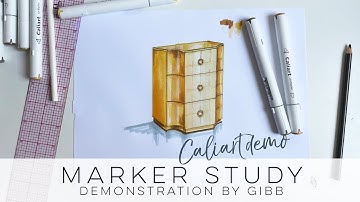 How to render gold leaf dresser with markers - quick marker rendering tutorial for furniture