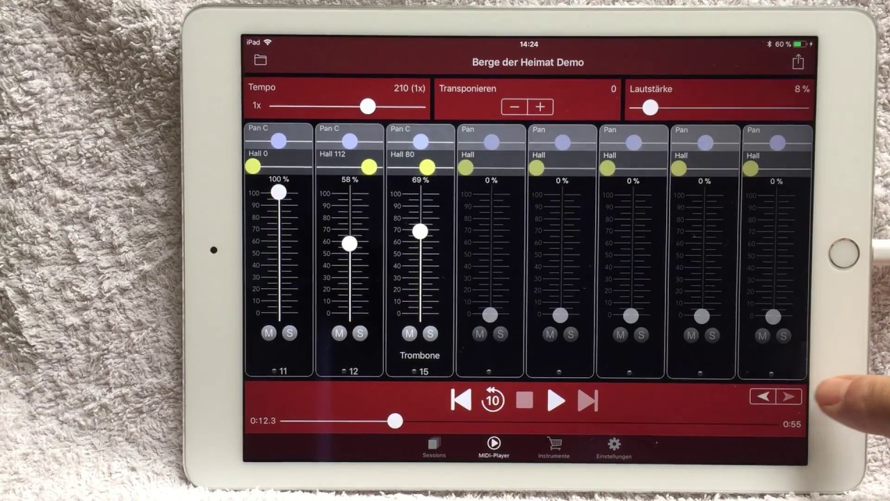 Midifileplayer, mp3-player in der Turbosounds-App Anleitung-Funktionsübersicht
