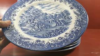 Churchill Currier & Ives Harvest Time Blue And White China Dinner Plate
