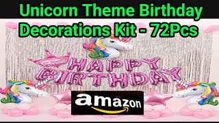 Party Propz Unicorn Theme Birthday Decorations Kit - 72Pcs Set/Happy Birthday Decoration Kit