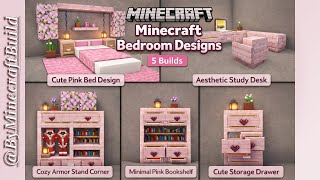 Minecraft Bedroom Design Ideas | 5 Cute & Aesthetic Pink Builds 🌸#マインクラフト#マイクラ#マイクラ建築#マイクラ内装#マイクラ部屋