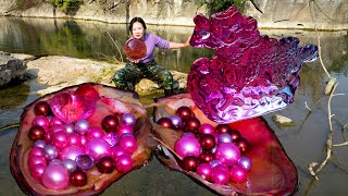 😱😱Giant clams, beautiful and charming pearls, purple jade dragons want to take the girl's pearl