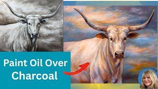 Painting Oil Over A Charcoal Drawing On Canvas :  Step-By-Step Tutorial