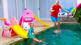 Milusik and papa pretend play with Waterslide