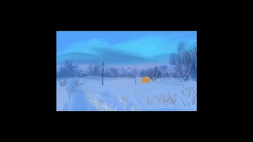 Snowy village - digital painting process #shorts