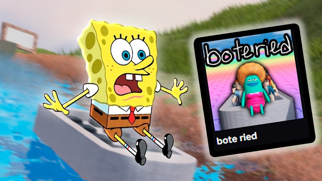 Bob Esponja tentando zerar o jogo do barco no Roblox