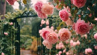 Rain Falling on Pink Roses | 3 Hours of Garden Rain Sounds for Deep Sleep, Relaxation & Focus screenshot 1
