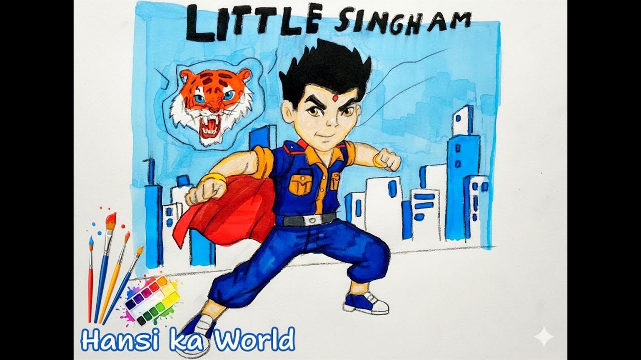 “Little Singham Fan Art Painting 🎨 | Powerful Cartoon Art by Hansika World 🦁💥”