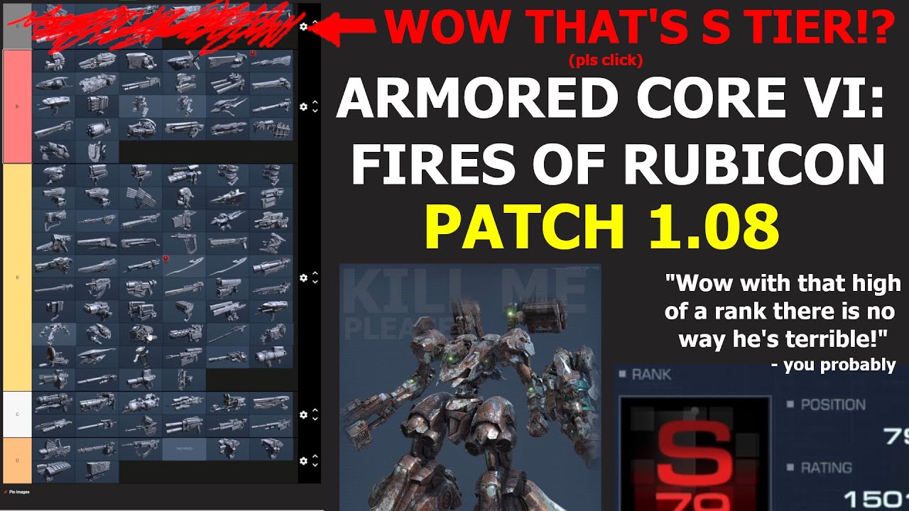 TOP 100 S Rank Weapon Tier List - Patch 1.08 - Armored Core VI: Fires of Rubicon
