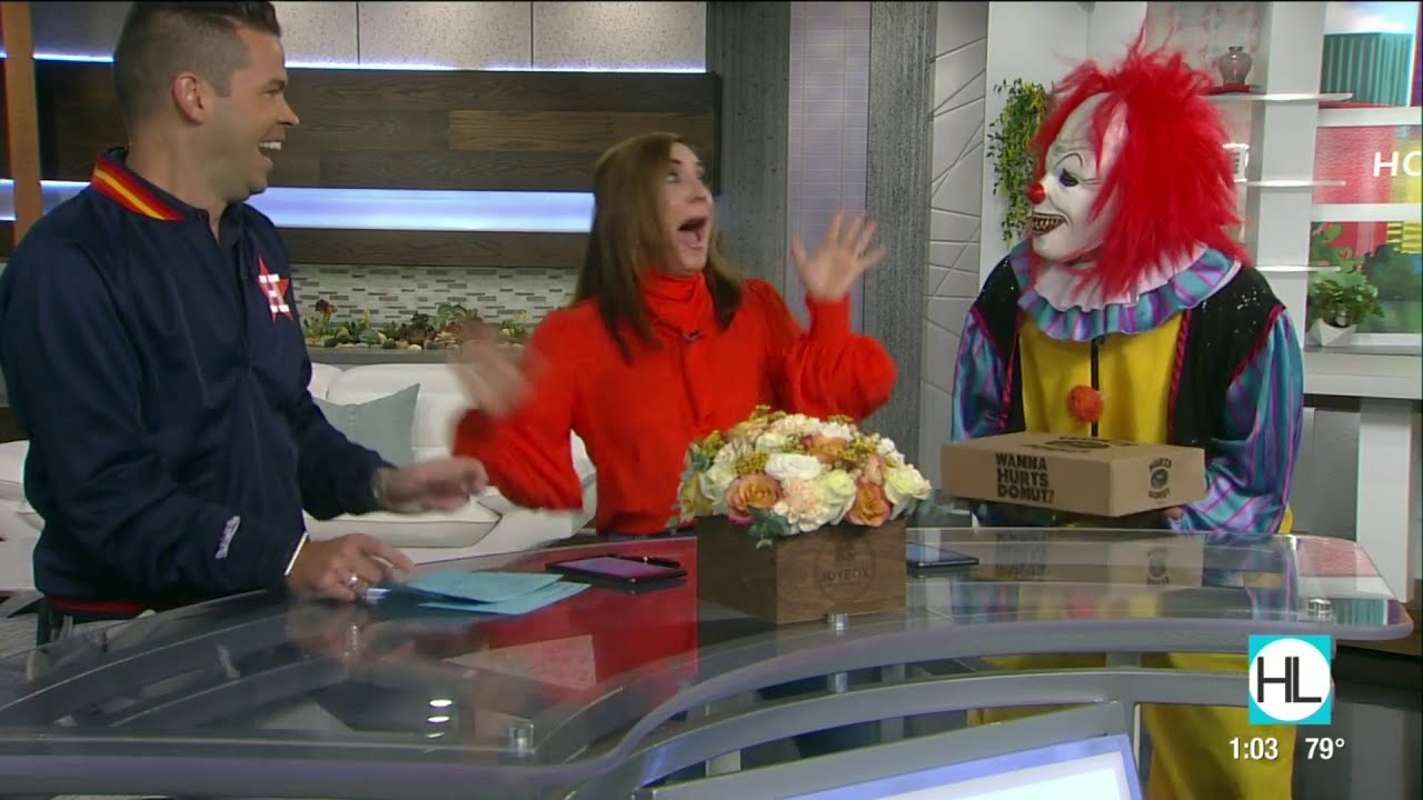 Houston Life host, Courtney Zavala gets a Scary Clown Delivery