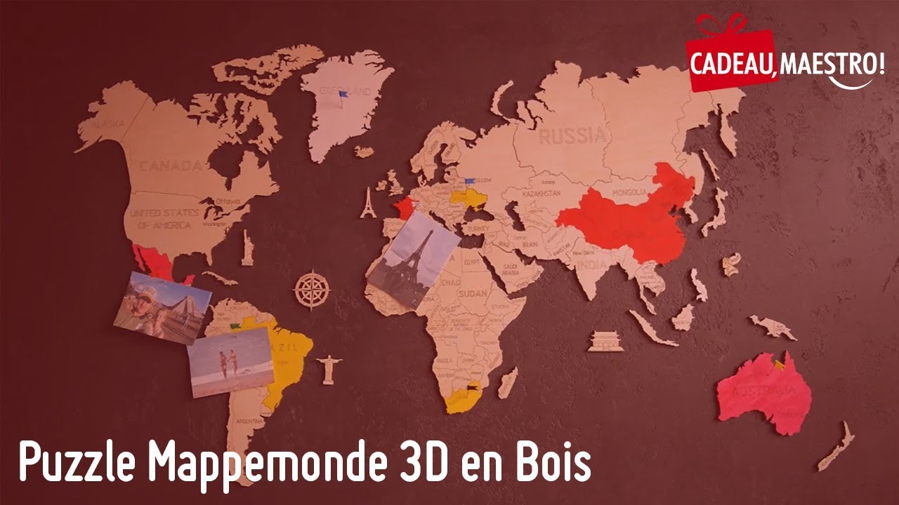 Puzzle Mappemonde 3D en Bois L - Cadeau Maestro 