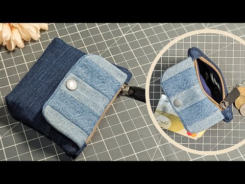 DIY Simple Denim Coin Purse With Zipper and Card Slot Out of Old Jeans | Upcycled Craft