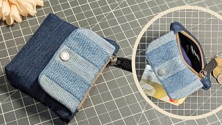 DIY Simple Denim Coin Purse With Zipper and Card Slot Out of Old Jeans | Upcycled Craft