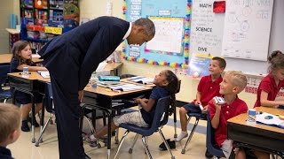 President Obama Talks with FirstGraders at Tinker Elementary School