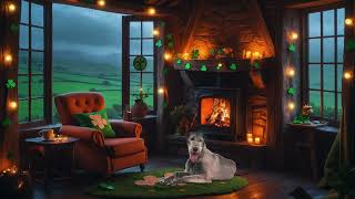 Cozy Irish Cottage Ambience 🍀🏡 | Crackling Fireplace, Soft Rain & Irish Wolfhound