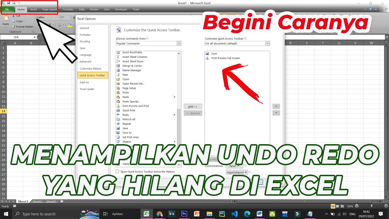 Cara Memunculkan Undo Redo di Microsoft Excel