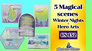 5 Magical Winter Cards | Creative Stamping 152 + Hero Arts | Northern Lights & Snowy Scenes