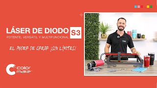 Láser de Diodo S3 de Color Make® | Graba plano y cilindros | Sistema rotativo | Grabado láser