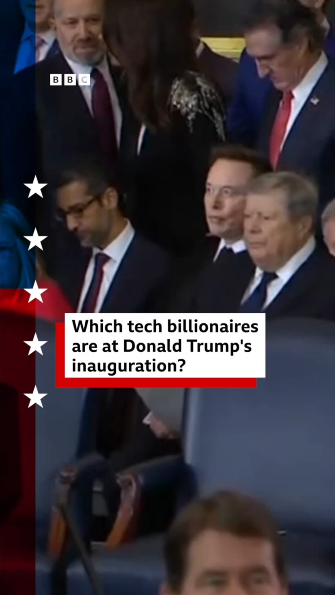 Tech billionaires Zuckerberg, Sanchez, Bezos, Pichai and Musk attend Trump's inauguration. #BBCNews