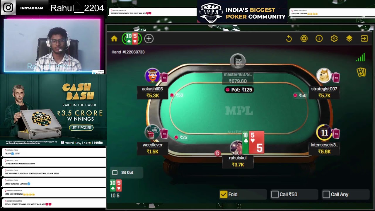 MPL Poker | Cash Games 25/50 | Poker with Rahul