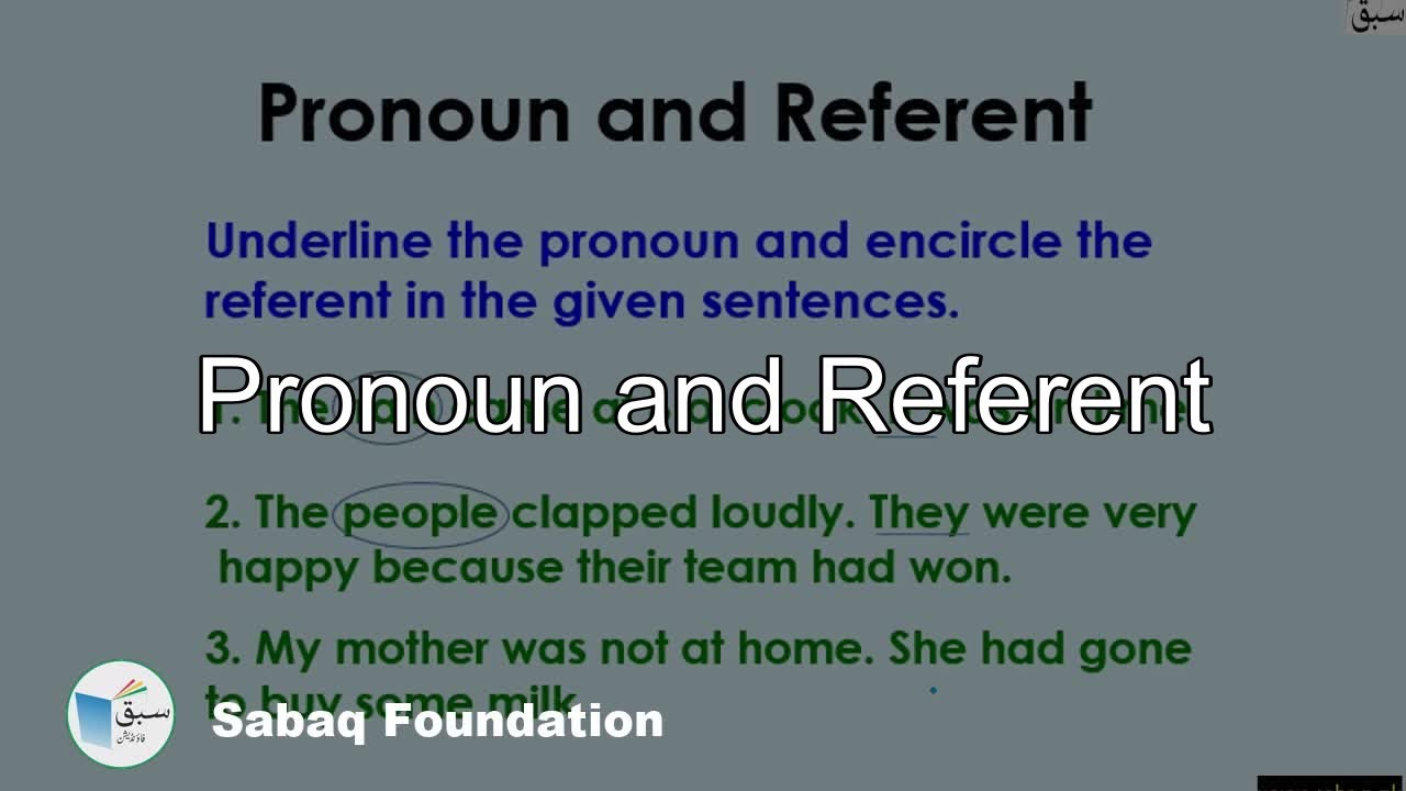 Pronoun and Referent, English Lecture Sabaq.pk YouTube